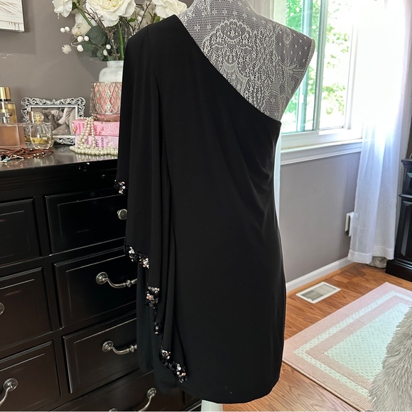 DJ-JAZ Black One-Shoulder Sequin Trim Cocktail Dress Size 10 - Picture 6 of 13